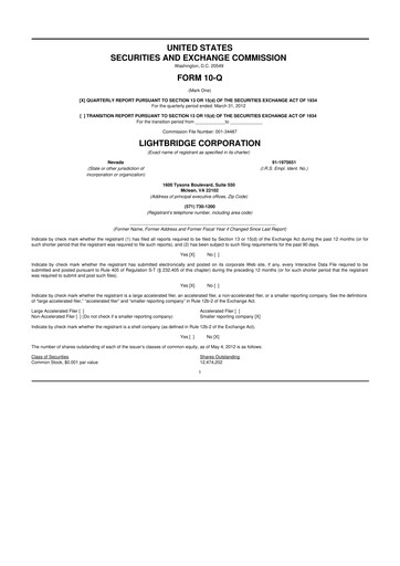 Thumbnail Lightbridge Corporation 10-Q Quarterly Report FY2012 