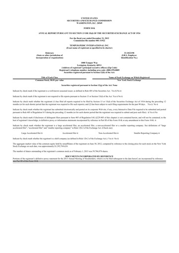 Thumbnail Somnigroup International 10-K Annual Report 2012