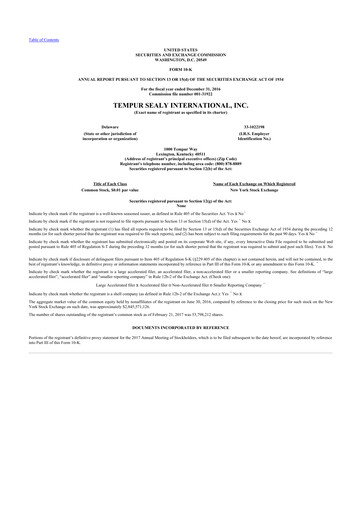 Thumbnail Somnigroup International 10-K Annual Report 2016