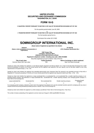 Thumbnail Somnigroup International 10-Q Quarterly Report FY2025 