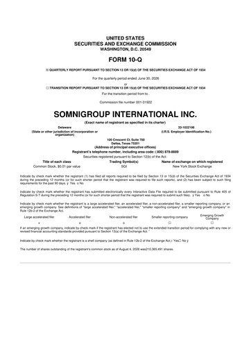 Thumbnail Somnigroup International 10-Q Quarterly Report FY2026 