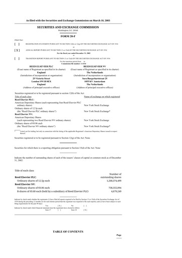 Miniature RELX 20-F Rapport annuel 