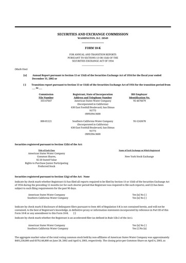 Thumbnail American States Water
 10-K Annual Report 