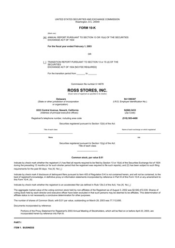 Thumbnail Ross Stores 10-K Annual Report 