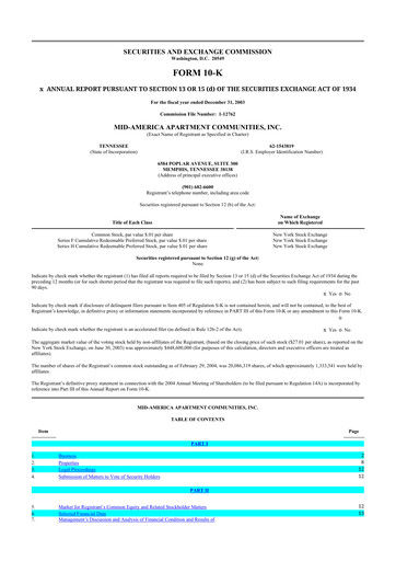 Thumbnail Mid-America Apartment Communities 10-K Annual Report 