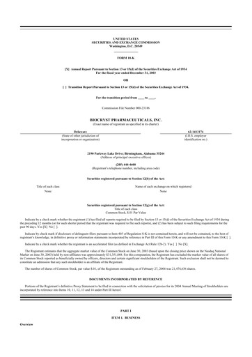 Thumbnail BioCryst Pharmaceuticals
 10-K Annual Report 