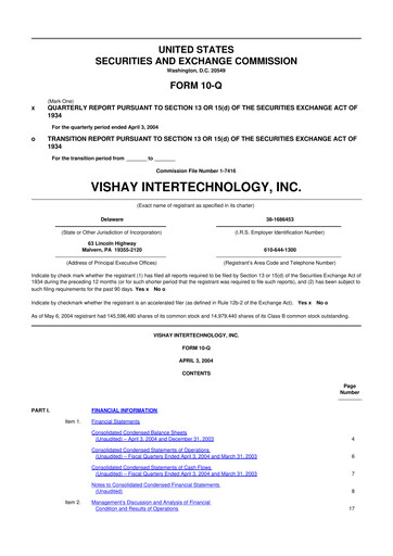 Thumbnail Vishay Intertechnology
 10-Q Quarterly Report FY 