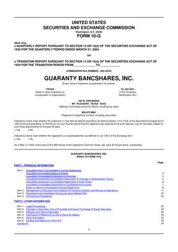 Thumbnail Guaranty Bancshares 10-Q Quarterly Report FY 