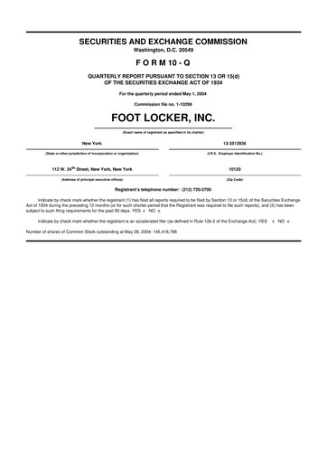 Thumbnail Foot Locker
 10-Q Quarterly Report FY 