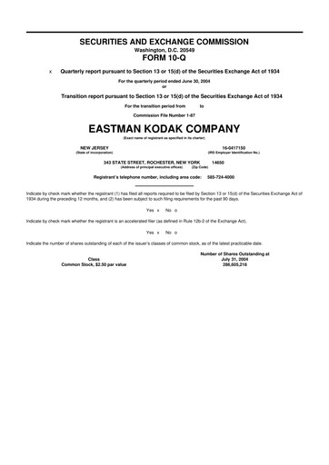 Thumbnail Eastman Kodak Company 10-Q Quarterly Report FY 