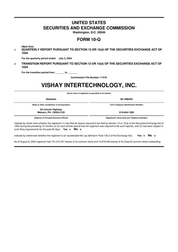 Thumbnail Vishay Intertechnology
 10-Q Quarterly Report FY 