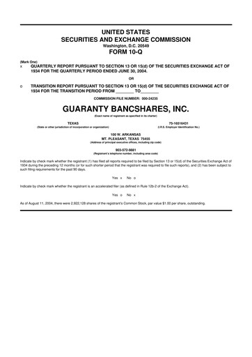 Thumbnail Guaranty Bancshares 10-Q Quarterly Report FY 