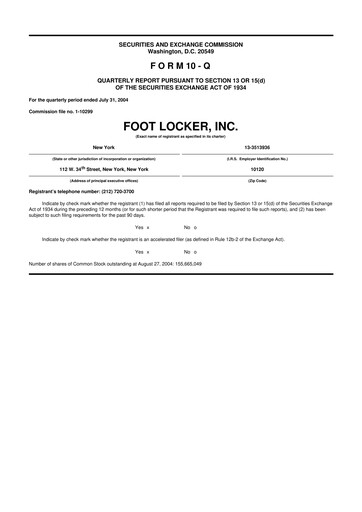 Thumbnail Foot Locker
 10-Q Quarterly Report FY 