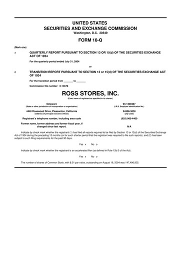 Thumbnail Ross Stores 10-Q Quarterly Report FY 