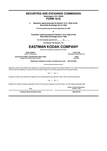 Thumbnail Eastman Kodak Company 10-Q Quarterly Report FY 