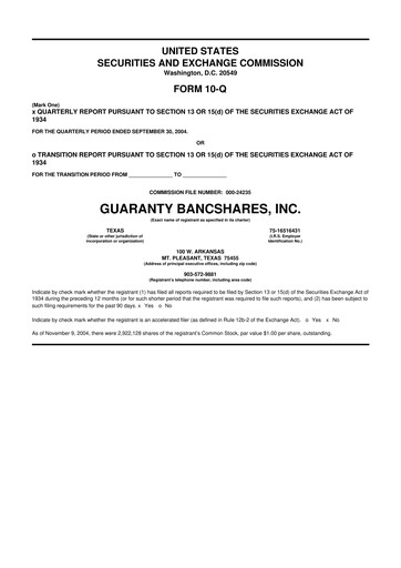 Thumbnail Guaranty Bancshares 10-Q Quarterly Report FY 
