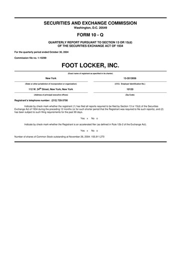 Thumbnail Foot Locker
 10-Q Quarterly Report FY 