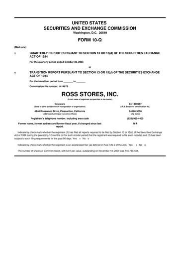Thumbnail Ross Stores 10-Q Quarterly Report FY 