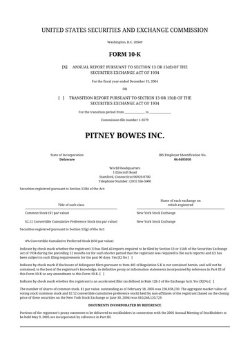 Miniature Pitney Bowes 10-K Rapport annuel 