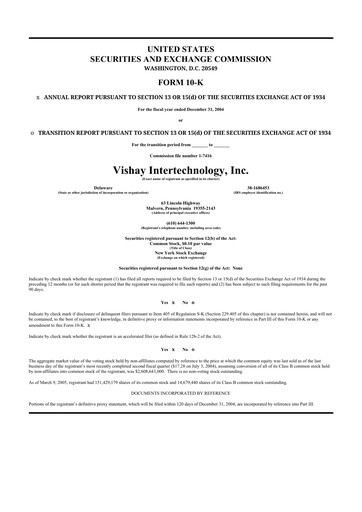 Thumbnail Vishay Intertechnology
 10-K Annual Report 