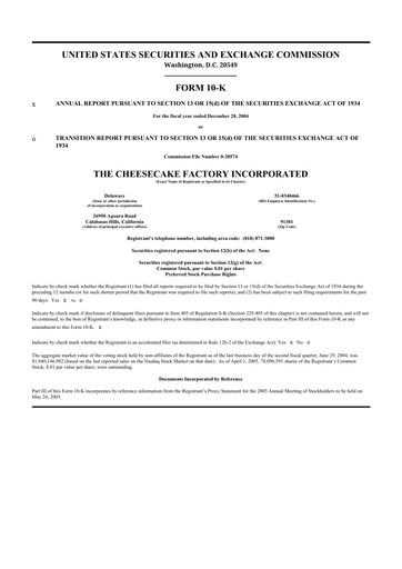 Thumbnail The Cheesecake Factory
 10-K Annual Report 