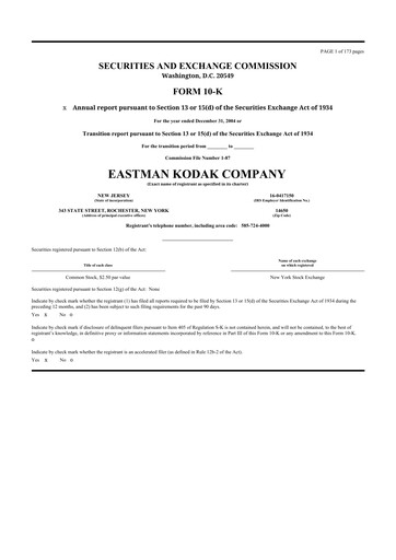 Thumbnail Eastman Kodak Company 10-K Annual Report 