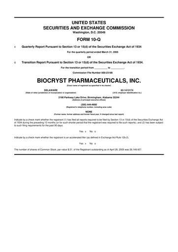Thumbnail BioCryst Pharmaceuticals
 10-Q Quarterly Report FY 