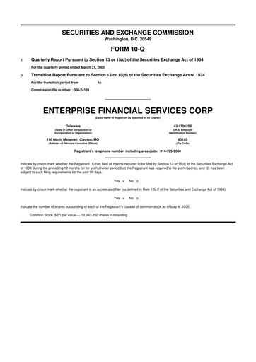 Thumbnail Enterprise Financial Services Corp 10-Q Quarterly Report FY 