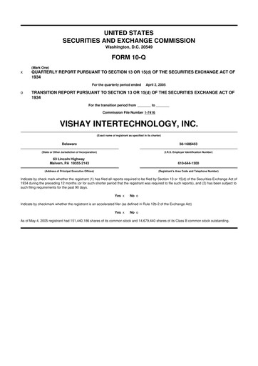 Thumbnail Vishay Intertechnology
 10-Q Quarterly Report FY 