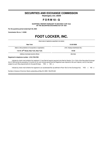 Thumbnail Foot Locker
 10-Q Quarterly Report FY 