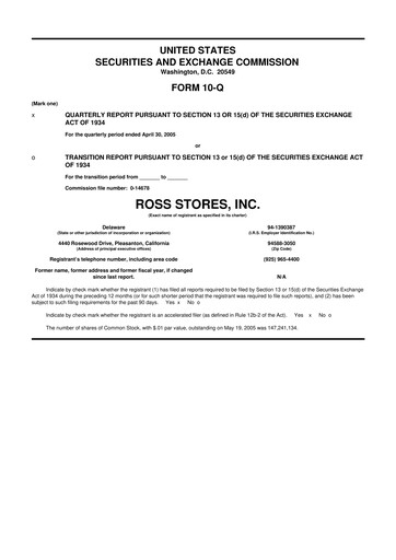 Thumbnail Ross Stores 10-Q Quarterly Report FY 