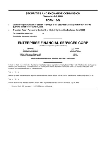 Thumbnail Enterprise Financial Services Corp 10-Q Quarterly Report FY 