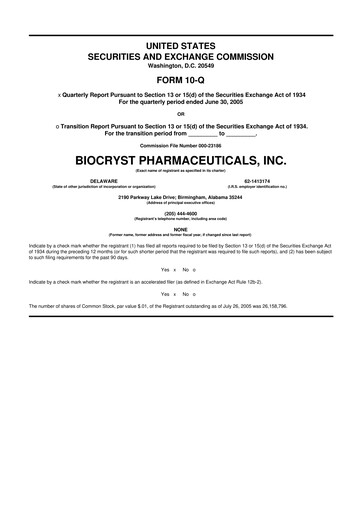 Thumbnail BioCryst Pharmaceuticals
 10-Q Quarterly Report FY 