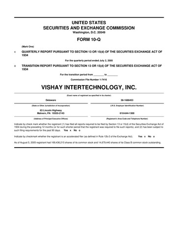 Thumbnail Vishay Intertechnology
 10-Q Quarterly Report FY 