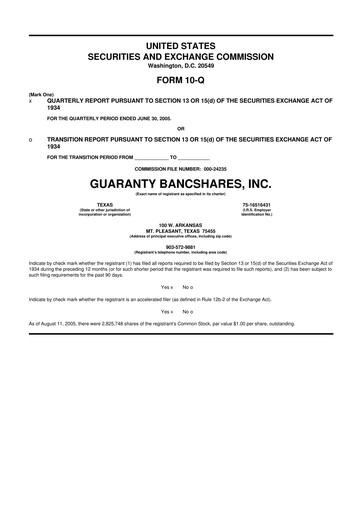 Thumbnail Guaranty Bancshares 10-Q Quarterly Report FY 