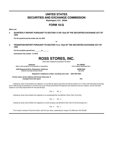 Thumbnail Ross Stores 10-Q Quarterly Report FY 