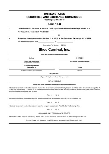 Thumbnail Shoe Carnival
 10-Q Quarterly Report FY 