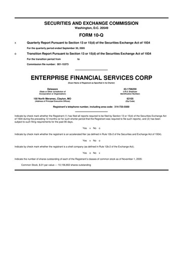 Thumbnail Enterprise Financial Services Corp 10-Q Quarterly Report FY 