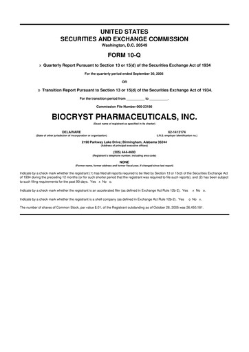 Thumbnail BioCryst Pharmaceuticals
 10-Q Quarterly Report FY 
