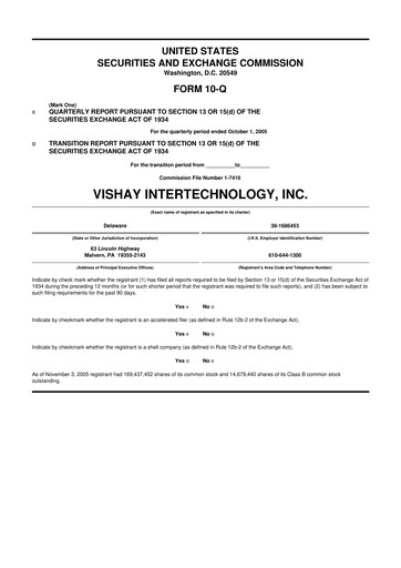 Thumbnail Vishay Intertechnology
 10-Q Quarterly Report FY 