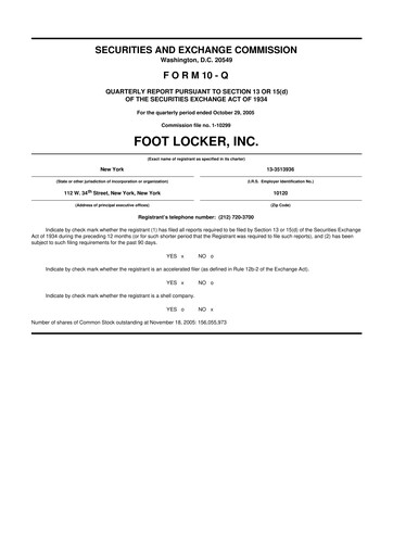 Thumbnail Foot Locker
 10-Q Quarterly Report FY 