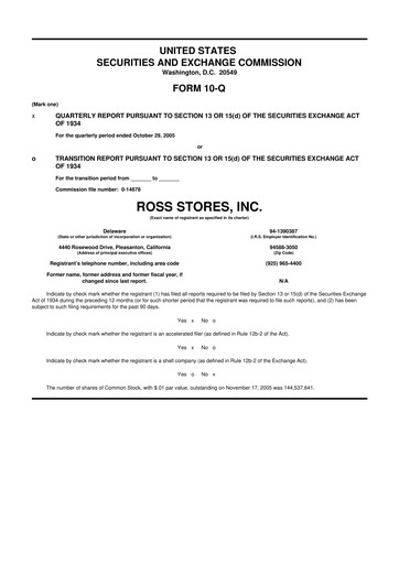 Thumbnail Ross Stores 10-Q Quarterly Report FY 