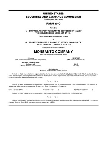 Thumbnail Monsanto 10-Q Quarterly Report FY 