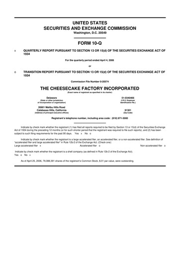 Vorschaubild The Cheesecake Factory
 10-Q Quartalsbericht  