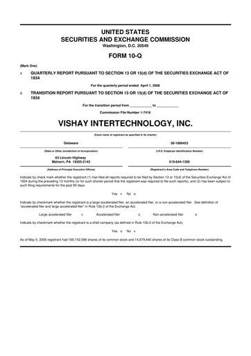 Thumbnail Vishay Intertechnology
 10-Q Quarterly Report FY 