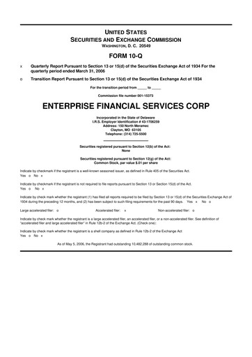 Thumbnail Enterprise Financial Services Corp 10-Q Quarterly Report FY 