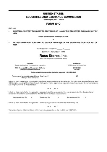 Thumbnail Ross Stores 10-Q Quarterly Report FY 