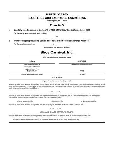 Thumbnail Shoe Carnival
 10-Q Quarterly Report FY 