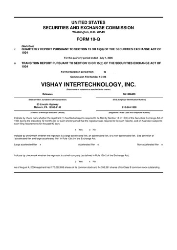 Thumbnail Vishay Intertechnology
 10-Q Quarterly Report FY 