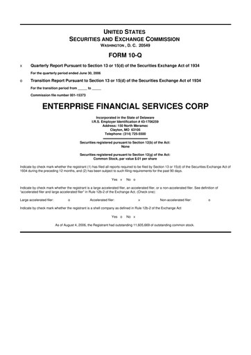 Thumbnail Enterprise Financial Services Corp 10-Q Quarterly Report FY 